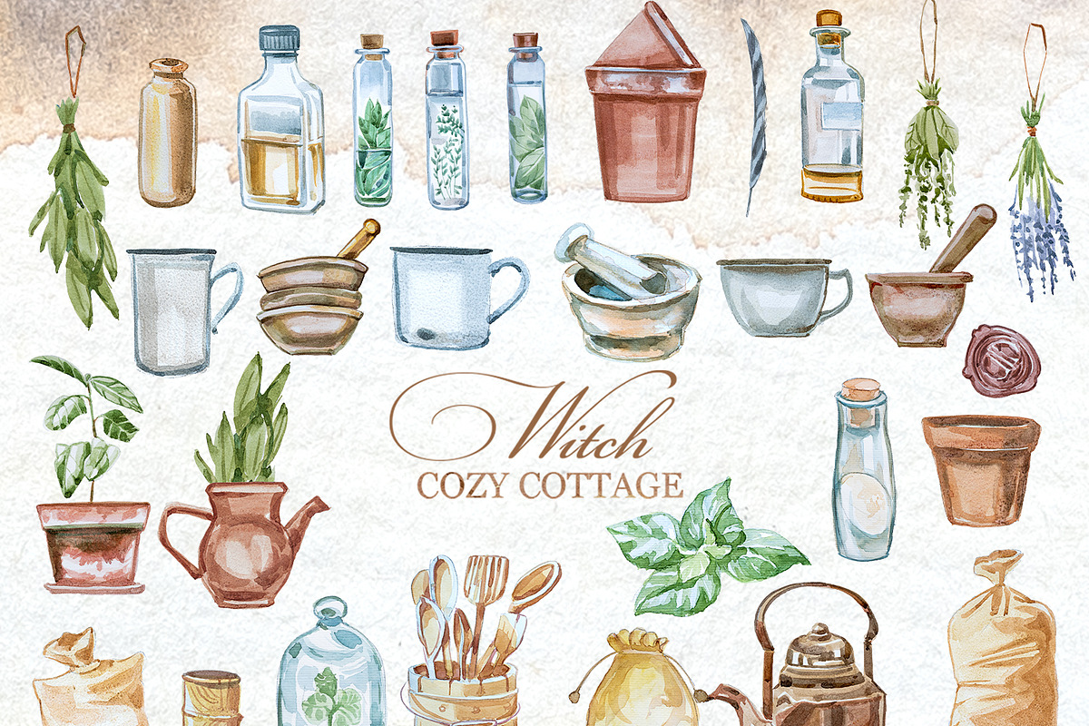 Authentic Cozy Witch Cottage Clipart, a Seasonal Illustration by ArtCreationsDesign (Photo 4 of 23)