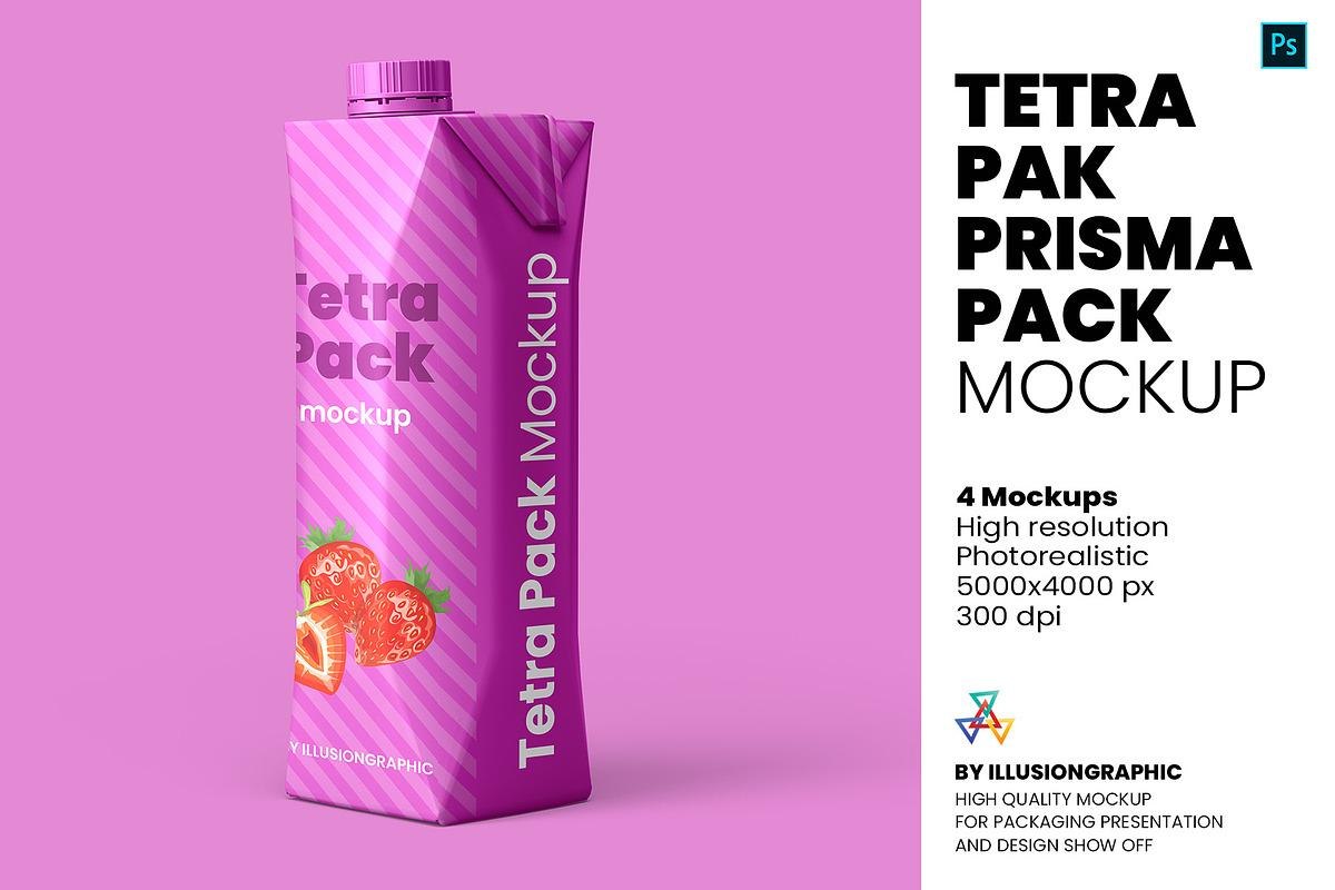 Tetra Pak Prisma Pack Mockup, a Packaging Mockup by Illusiongraphic (Photo 1 of 13)