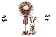 Whimsical Floral Girl and Bunny, an Animal Illustration by GiraffeCreative (Thumbnail 2 of 20)