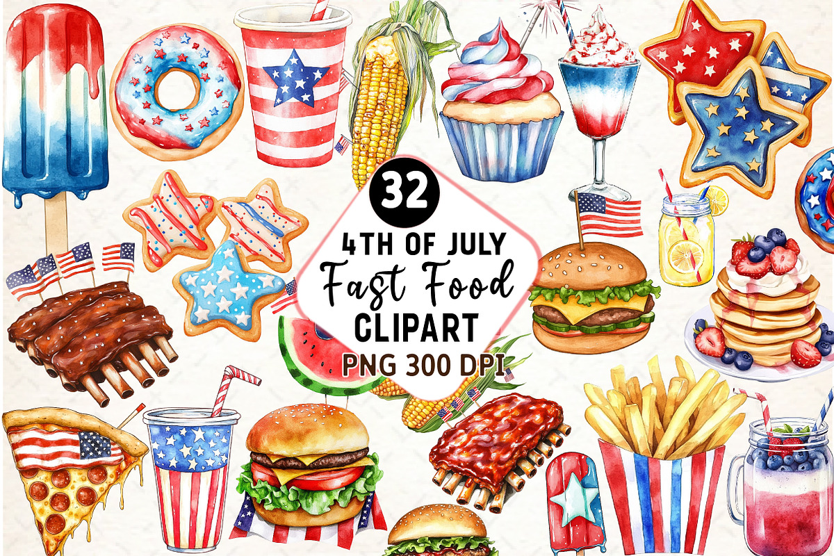 4th of July Fast Food Sublimation, an Illustration by Watercolor design (Photo 1 of 4)