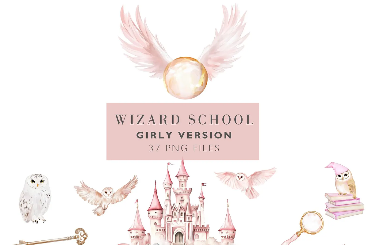 Pink Wizard Clipart PNG Set, a Decorative Illustration by savvy graphics & stock (Photo 1 of 4)