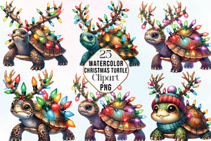 Watercolor Christmas Turtle Clipart, an Illustration by CraftArtStudio