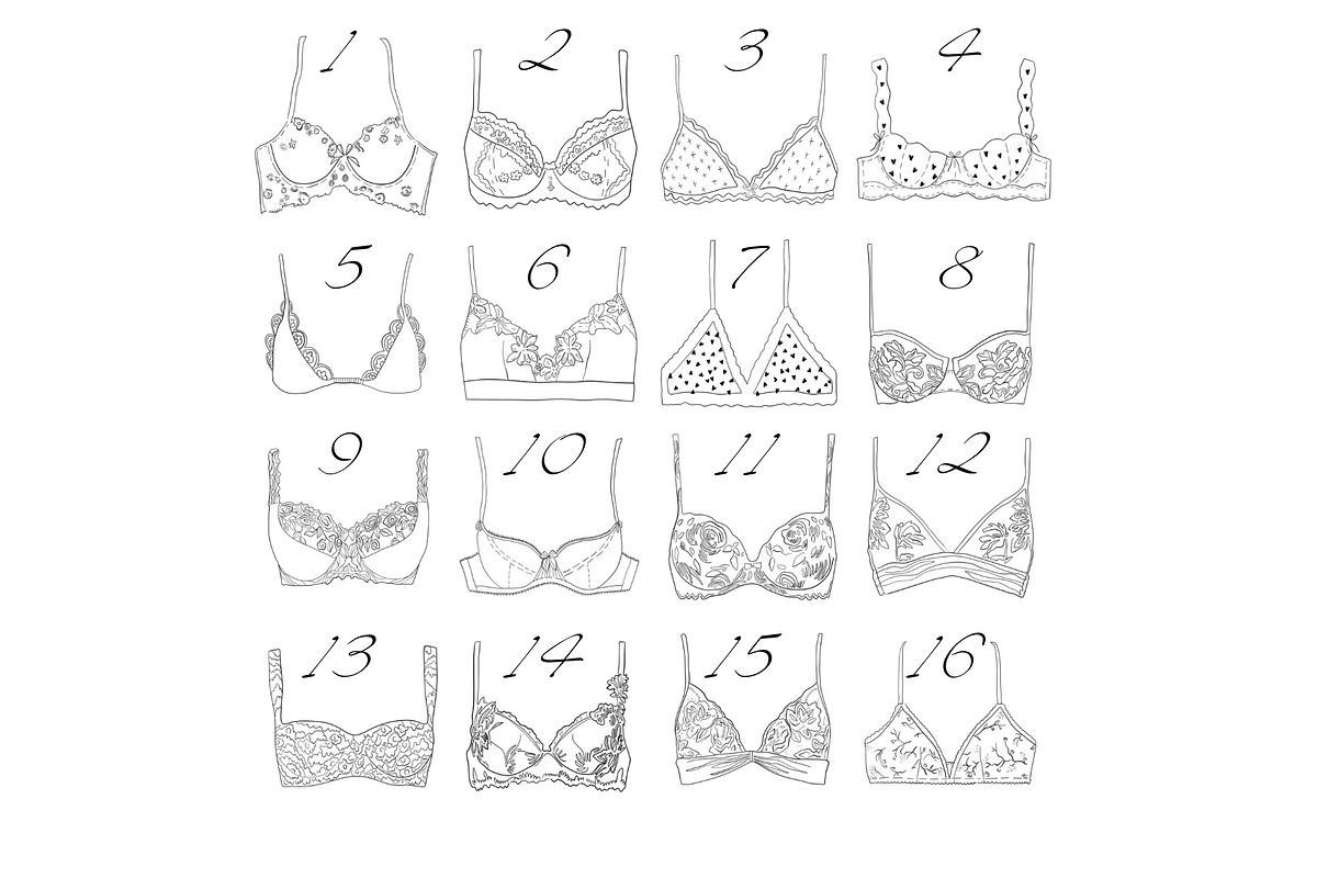 Hand drawn vector Lineart Bra set, an Illustration by esylvia (Photo 5 of 9)