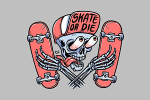 skull is holding a skateboard, a Person Illustration by gunaonedesign