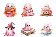 Watercolor Cute Pink Ghost Clipart, an Illustration by SinaCreation (Thumbnail 3 of 5)
