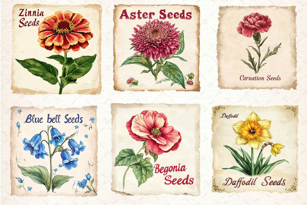 Vintage Flowers Clipart Seed Packet, an Illustration by Dream Creation (Photo 2 of 6)