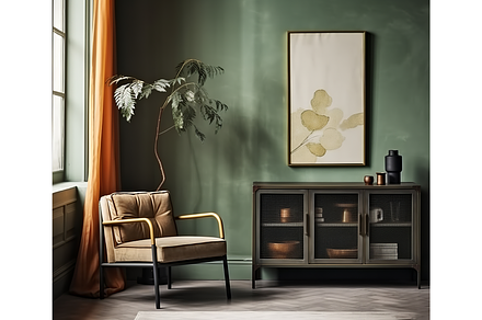 Poster mockup in the green interior, an Architecture Photo by GFXCity