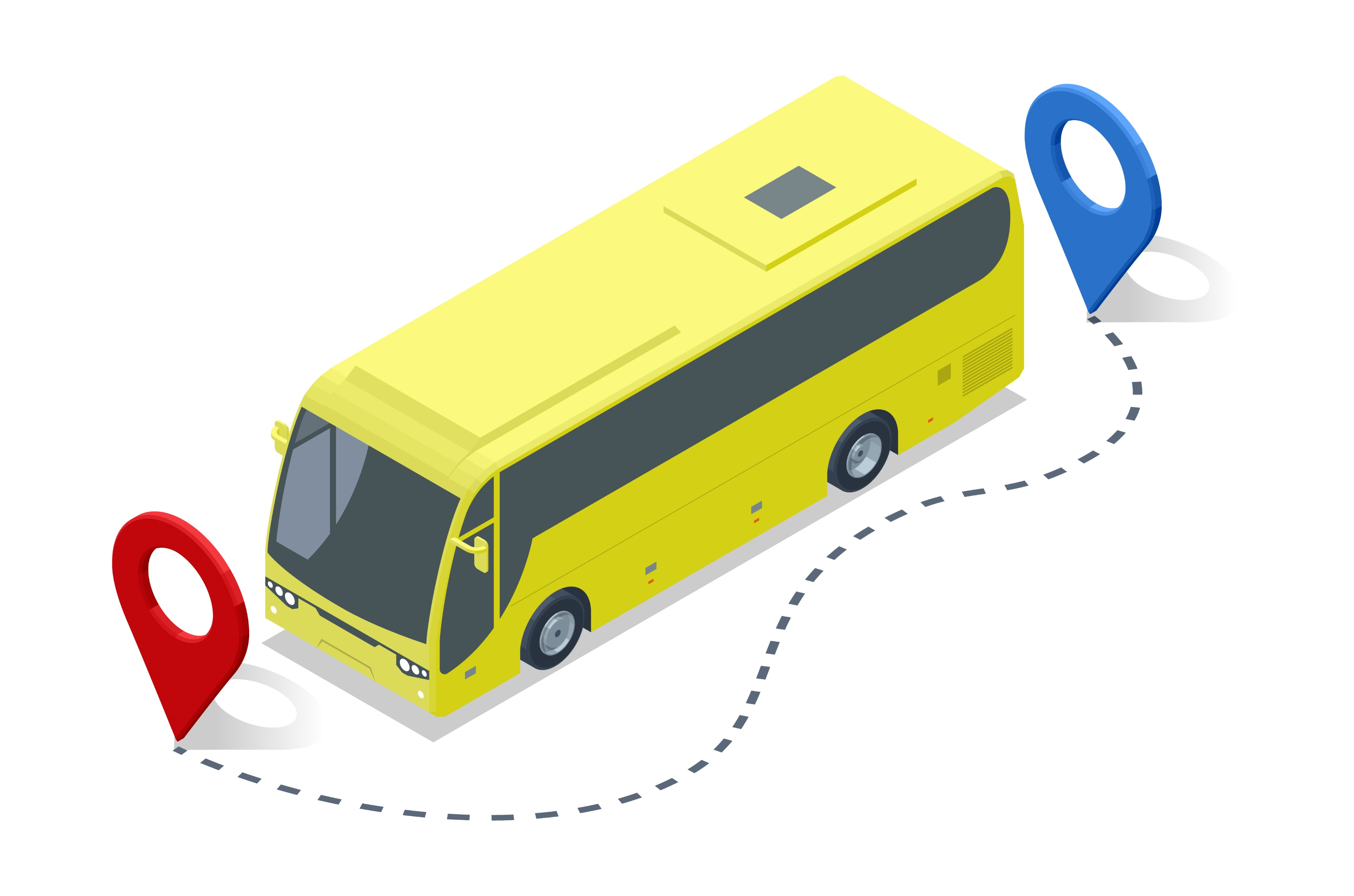 Yellow Bus with Location Markers, a Transportation Illustration by ...