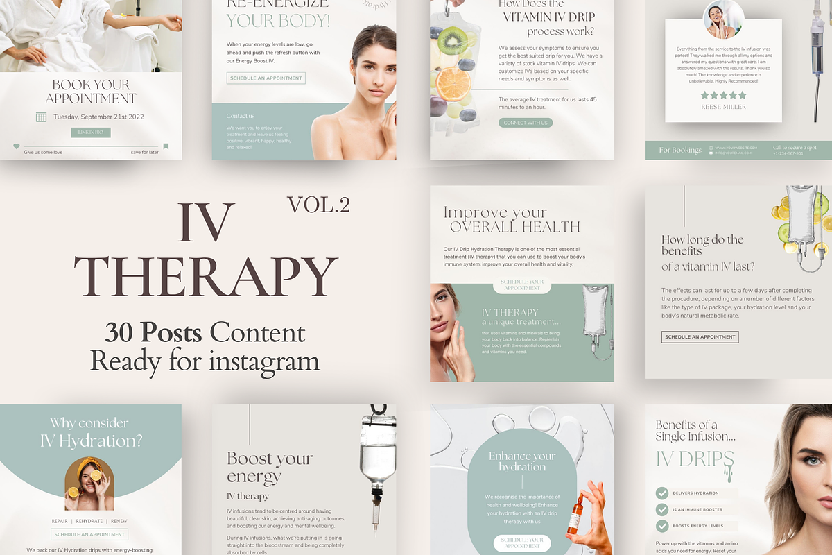 IV Therapy Drip Instagram Posts, a Social Media Template by Design Lush Studio (Photo 1 of 5)