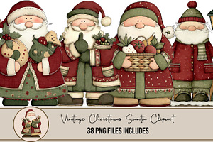 Vintage Christmas Santa Clipart, an Illustration by DreamArtGraphic