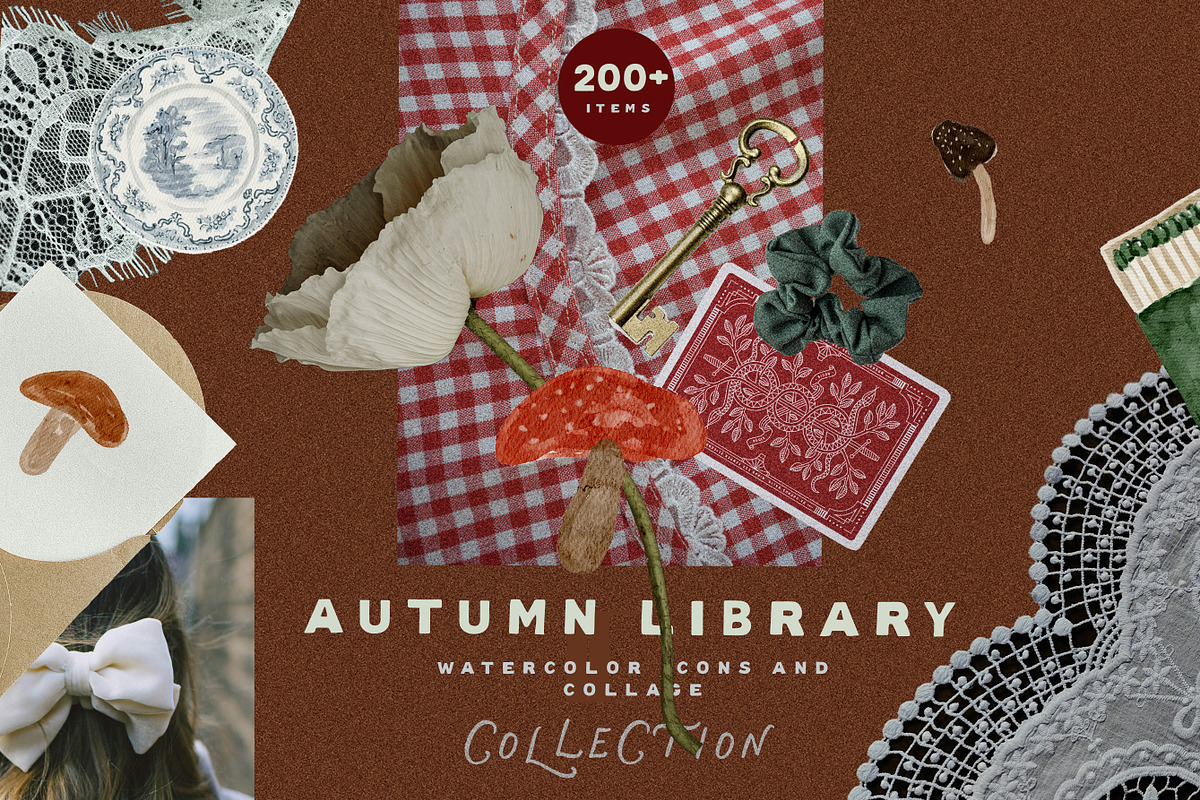 Autumn Watercolor and Lace Collage, an Object Graphic by Laras Wonderland (Photo 1 of 13)