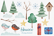 Watercolor Winter Houses clipart, a Decorative Illustration by LuiDesignStudio (Thumbnail 3 of 5)