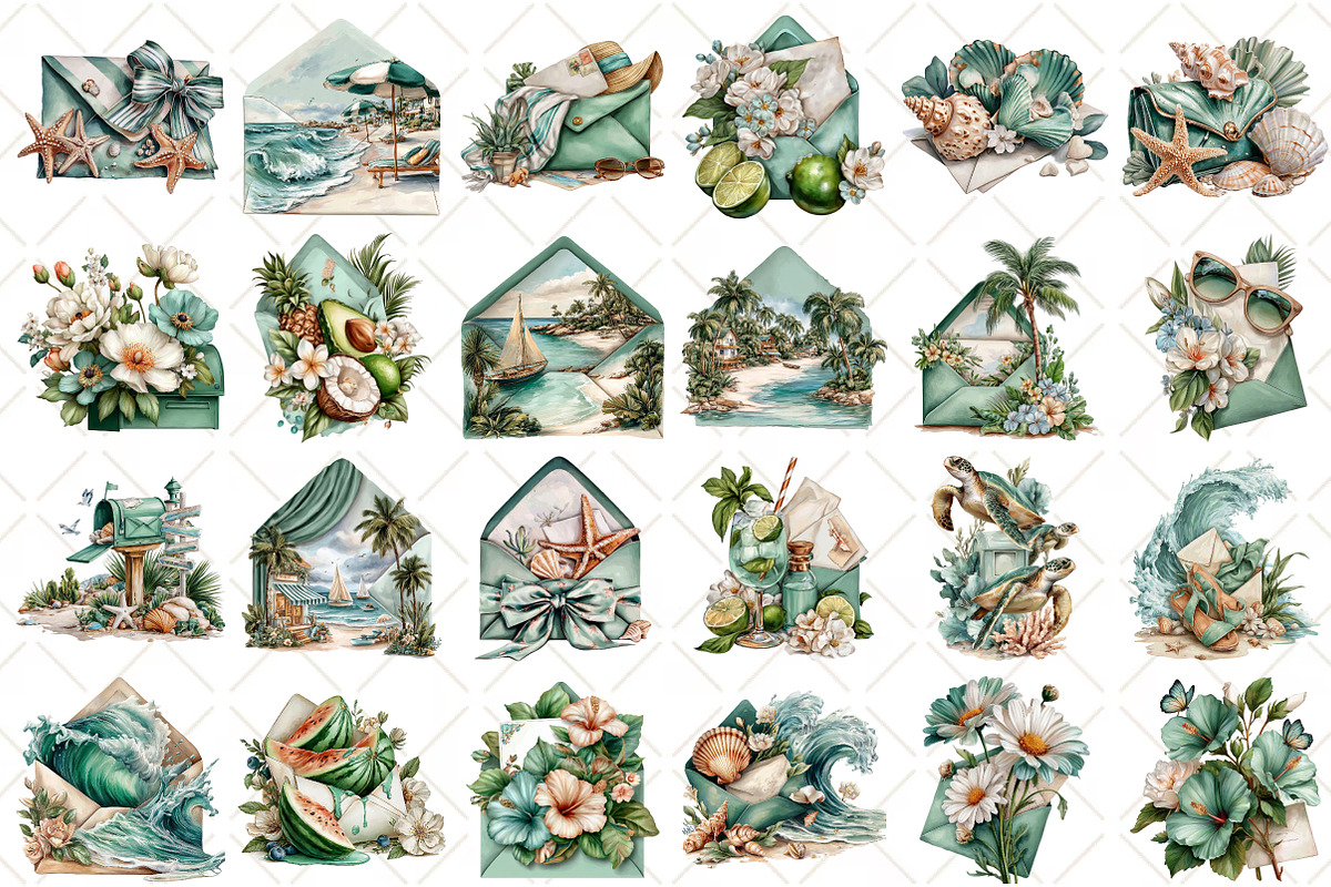 Whimsical Summer Envelope Clipart, an Illustration by Black Bird Studio (Photo 2 of 5)