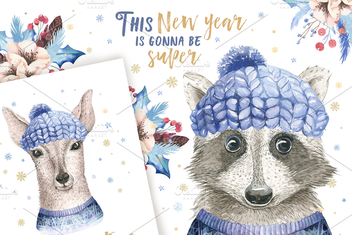 Christmas deer and raccoon animals, an Animal Illustration by Peace ART (Photo 3 of 13)