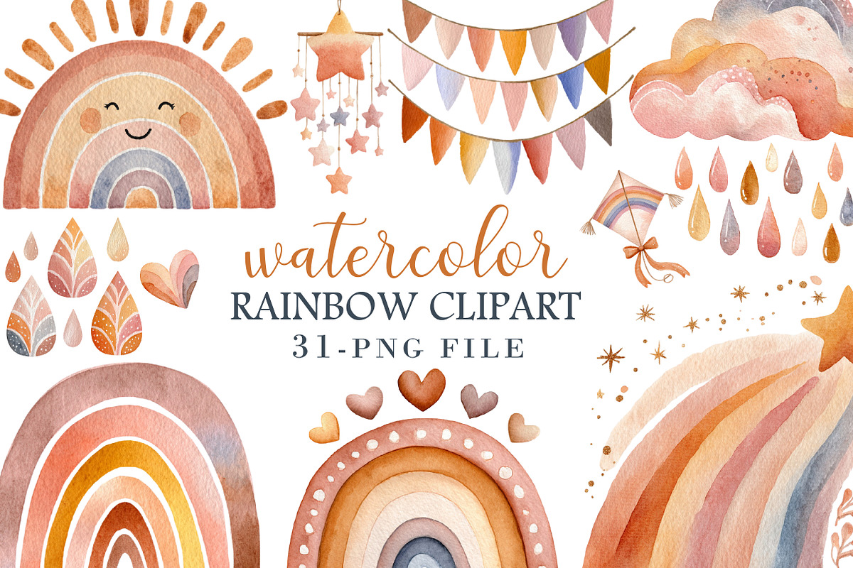 Watercolor Rainbow Clipart, an Illustration by Libby Wishes (Photo 1 of 4)