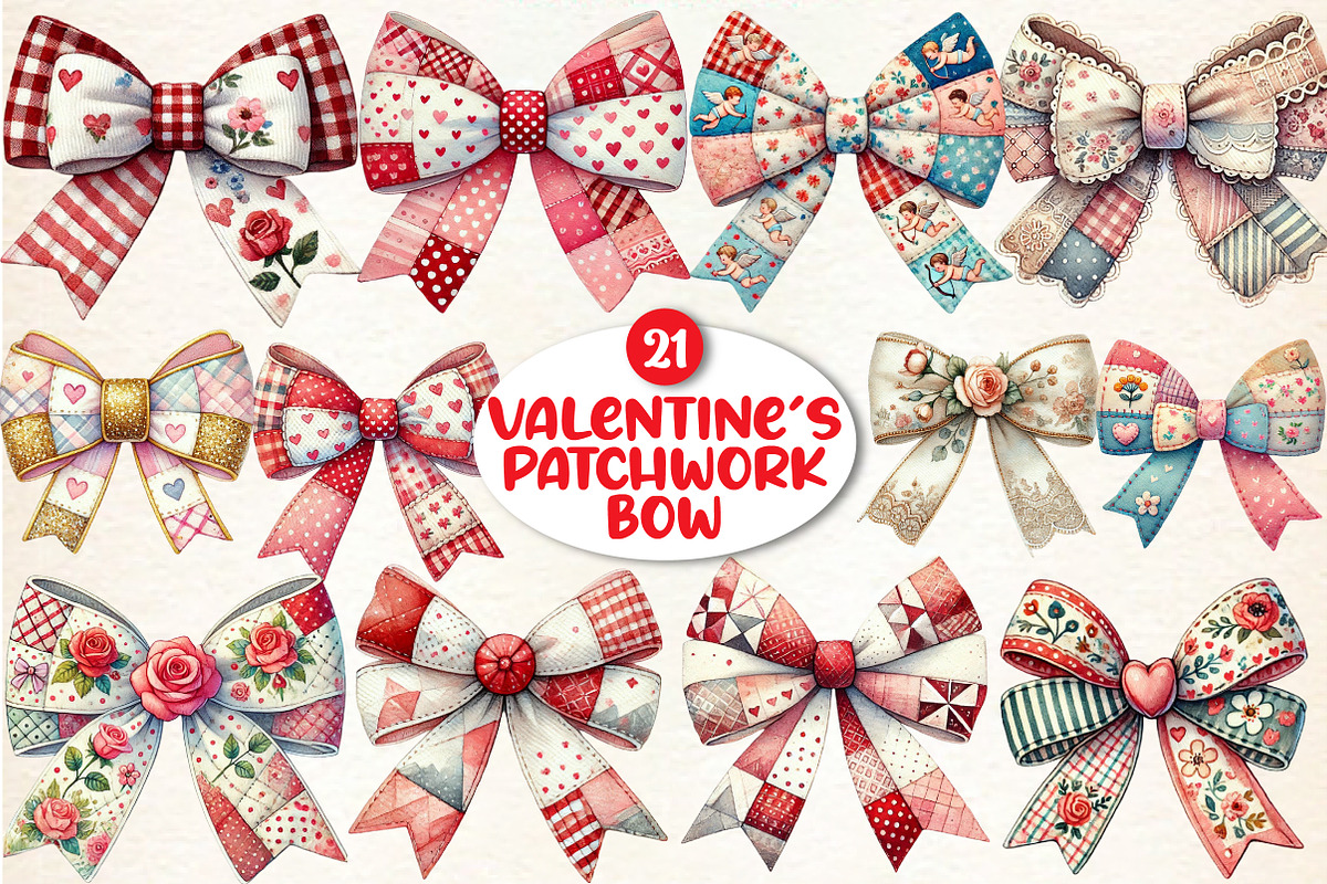 Patchwork Valentine's Day Bow, an Illustration by DreamArtGraphic (Photo 1 of 5)
