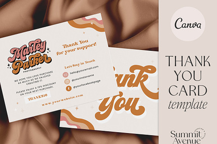 Retro Editable Thank You Card Canva, a Business Card Template by Summit Avenue