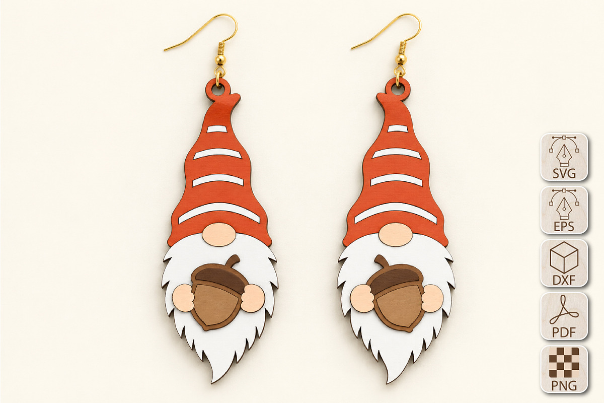 Gnome Earrings Laser Cut SVG, a Seasonal Illustration by Canvas Craft (Photo 1 of 5)