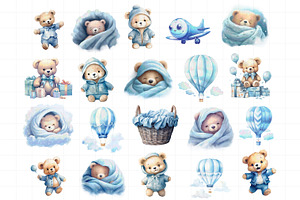 Blue Teddy Bear Clipart Bundle