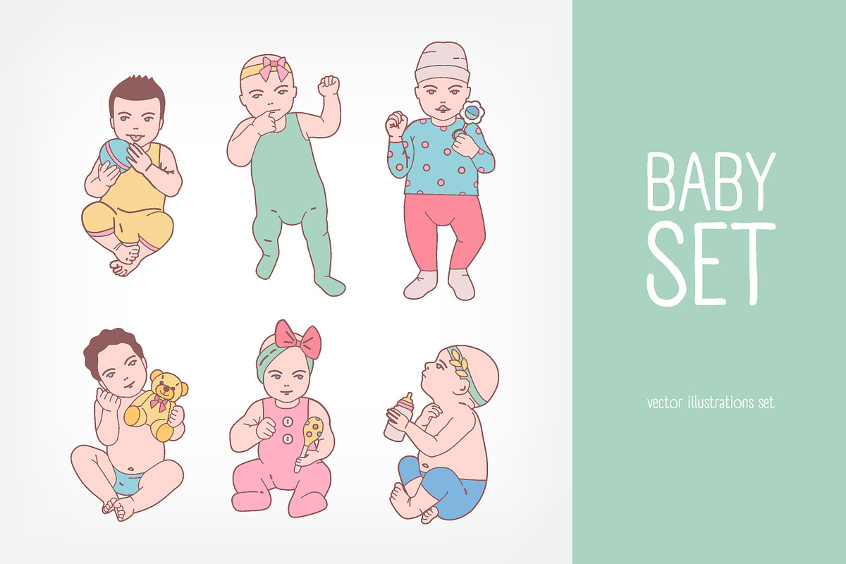 Cute baby, colored & line art set, a Person Illustration by Good Studio (Photo 1 of 6)