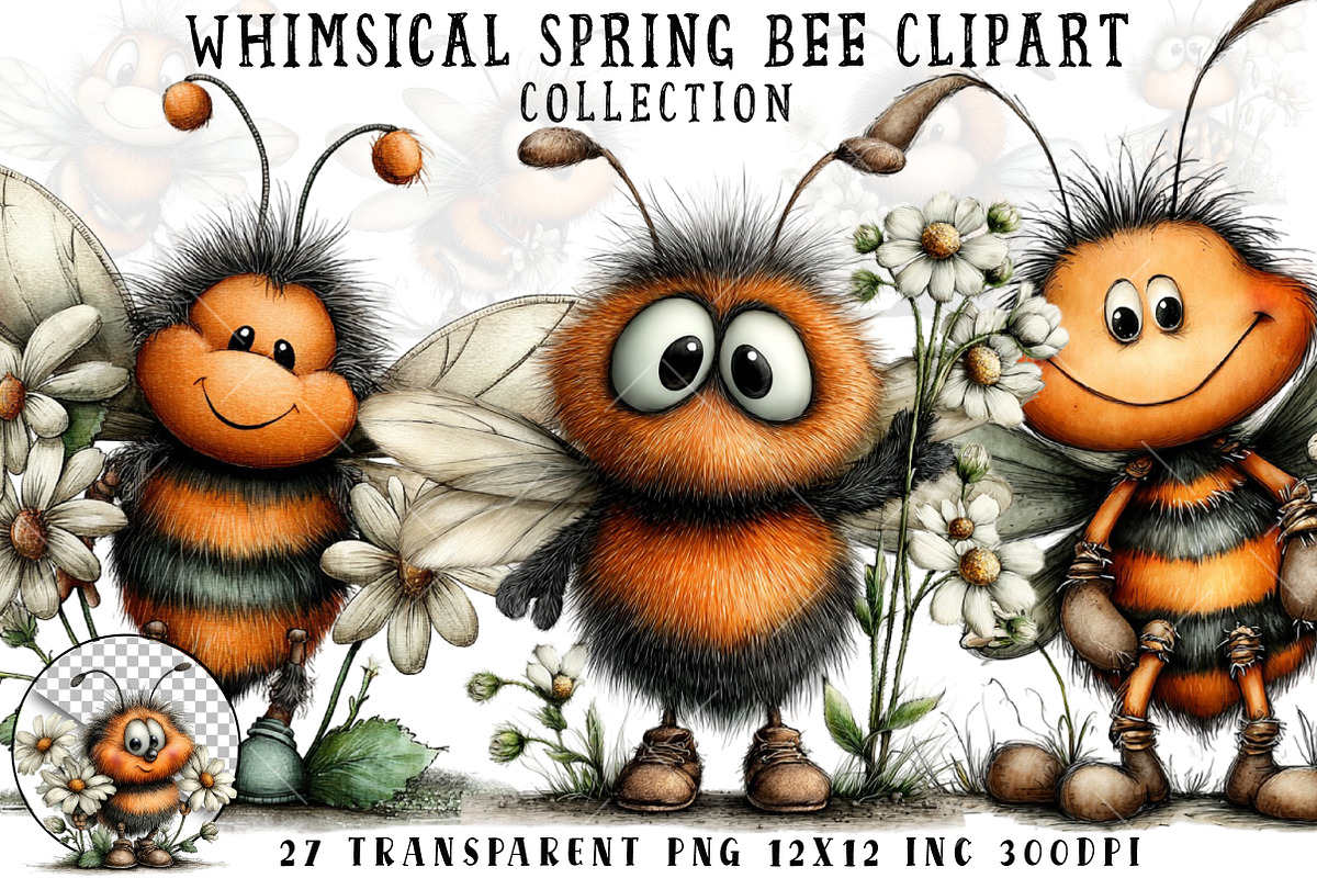 Whimsical Spring Bee Clipart, an Illustration by OK Design (Photo 1 of 6)