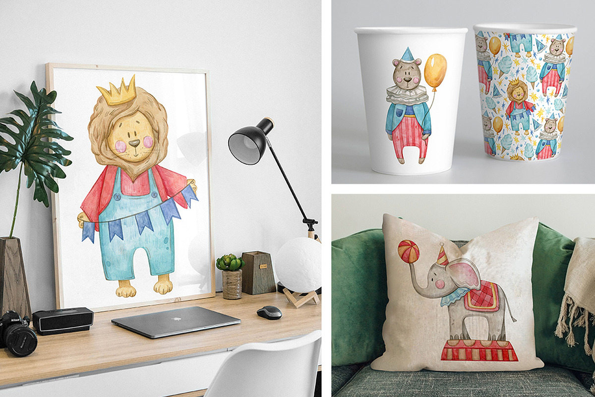 Watercolor Circus Collection, an Animal Illustration by Aquarellka (Photo 2 of 10)