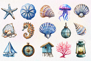 Watercolor Coastal Decor Clipart, an Illustration by Dream Creation (Thumbnail 4 of 4)