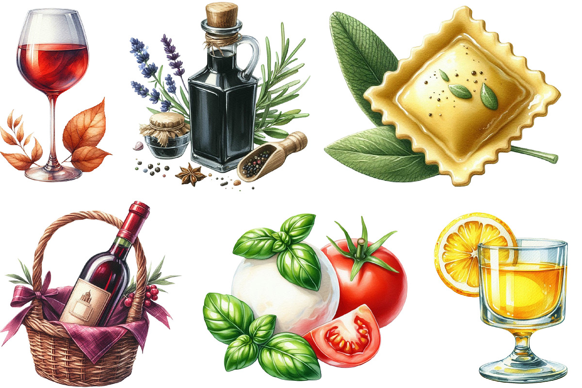 Italian Food Watercolor Clipart, an Illustration by Designking (Photo 3 of 4)