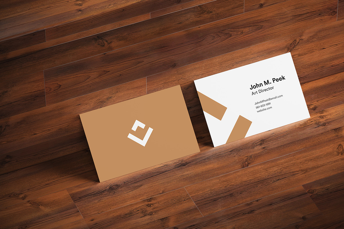 Business Card Mockup on Wood, a Cups & Container Mockup by imonedesign