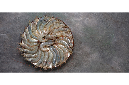 Raw fresh tiger prawns in a plate