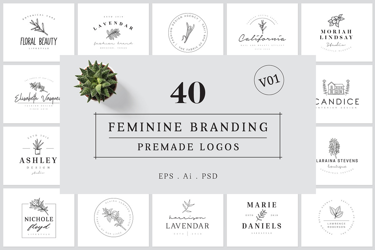 200 Hand Drawn Feminine Logo Bundle, a Branding & Logo Template by XpertgraphicD (Photo 2 of 61)