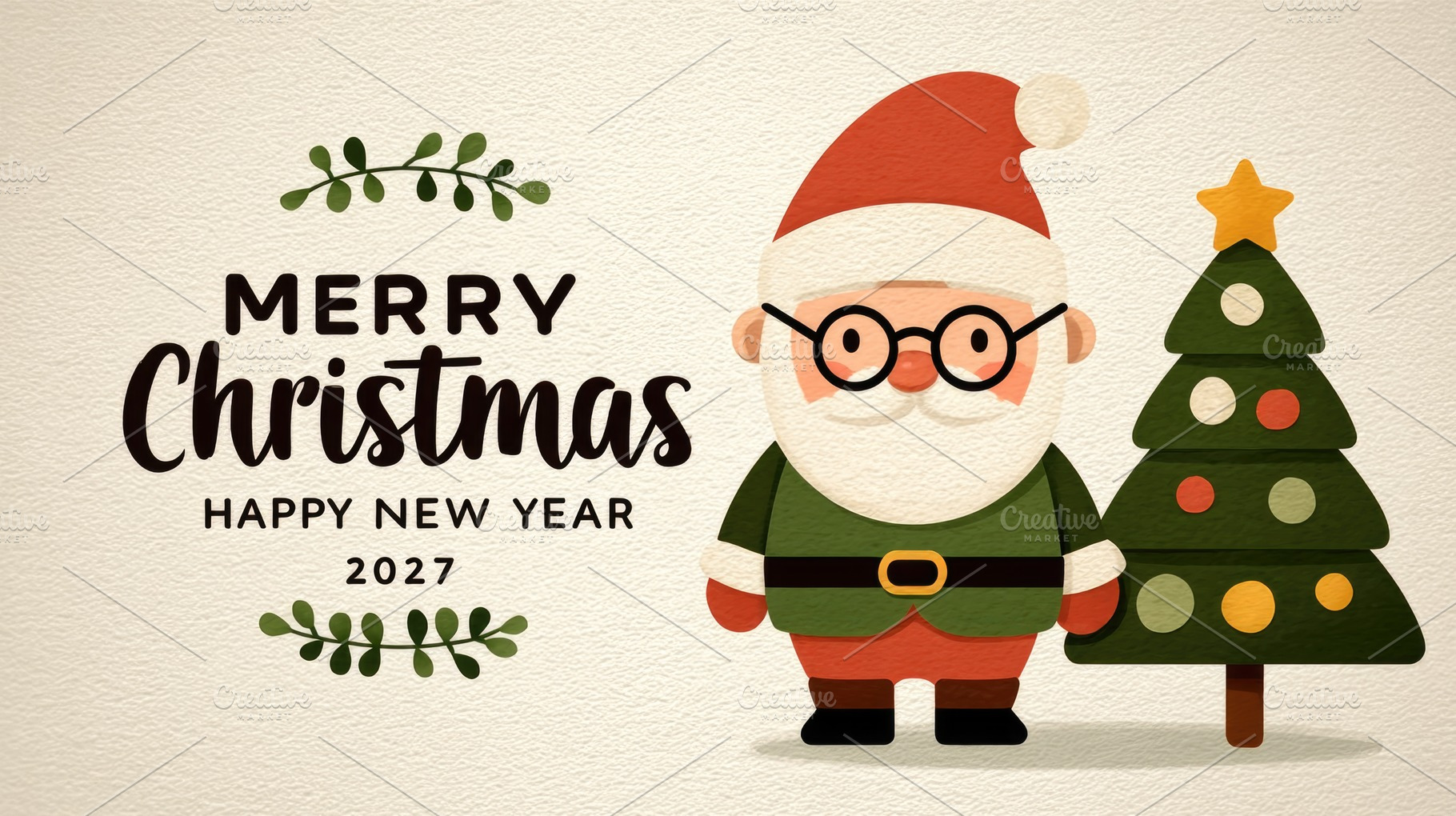 Cute Santa Christmas and New Year 2027 Greeting Card Illustratio, a Holiday Photo by José Manuel Gelpi