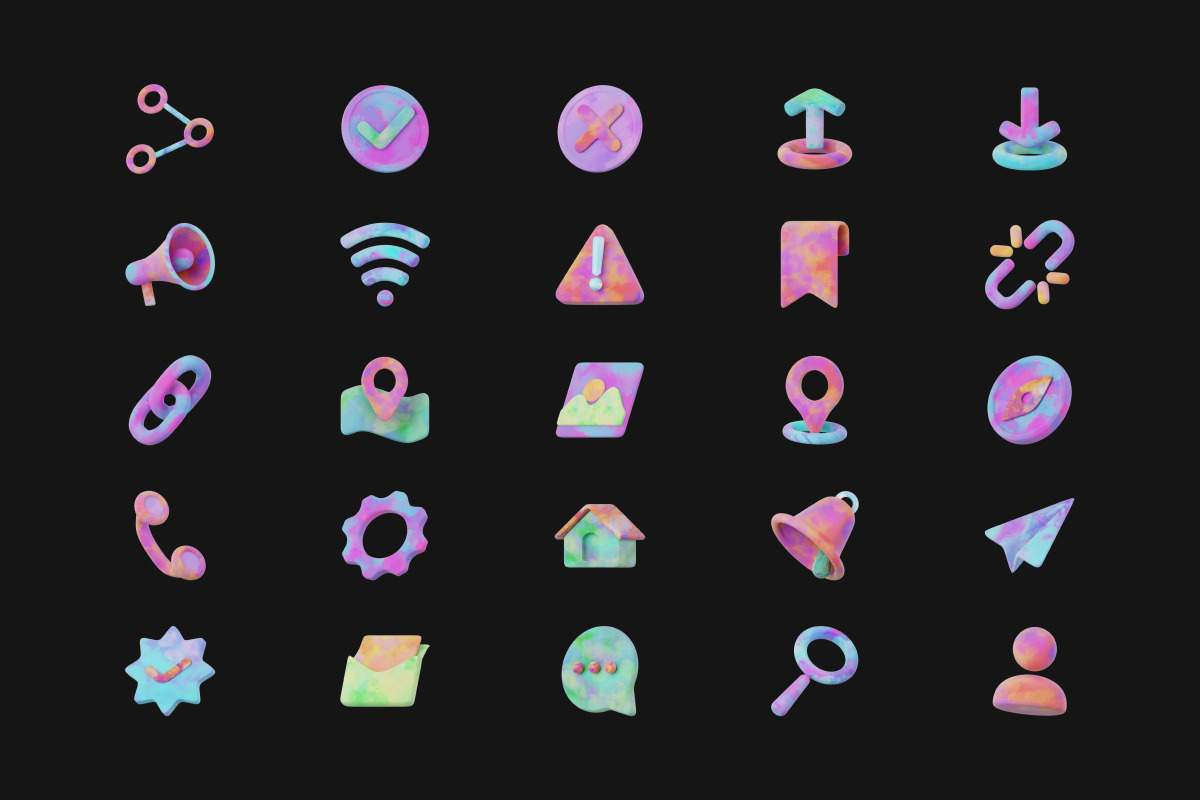 3D General UI Icon Set with Texture
