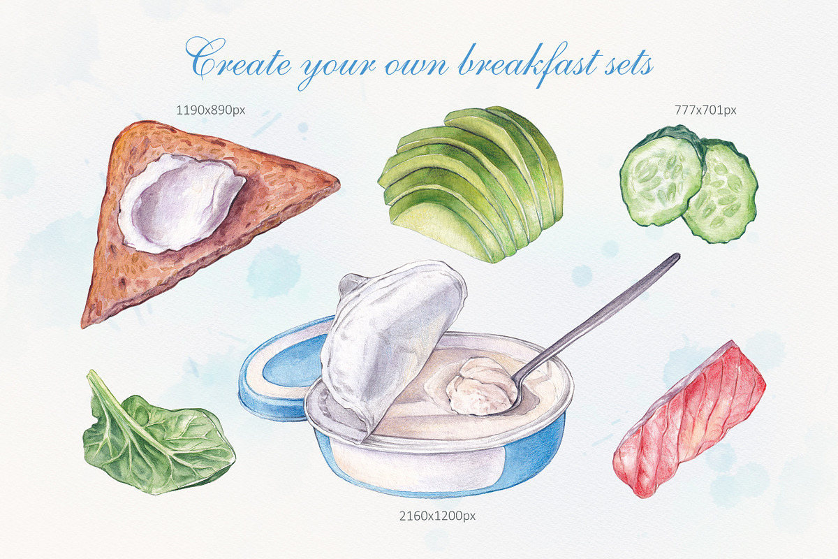 Watercolor Breakfast Clipart, a Food Illustration by Blowballmay (Photo 4 of 4)