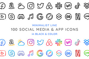 100 Minimalist App Icons / Black