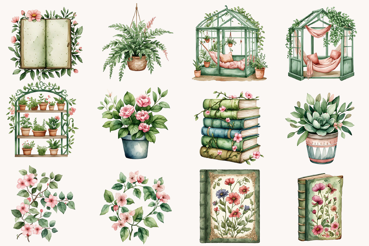 Watercolor Greenhouse PNG Bundle, a Seasonal Illustration by Designworld (Photo 3 of 9)