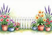 Spring Potted Flowers Fence Clipart, an Illustration by hafijul (Thumbnail 7 of 13)