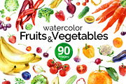 Fruits and vegetables. Watercolor, an Illustration by ognivo (Thumbnail 1 of 4)