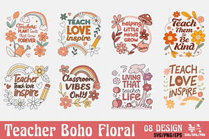 Teacher Boho Floral SVG PNG Bundle, an Illustration by Ya_ Design Store