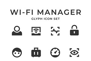 Set glyph icons of wi fi manager, an Icon by motorama
