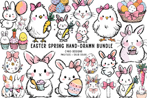 Easter Spring Hand-Drawn Bundle Png, an Illustration by CreationArt