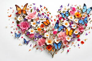 Heart Of Flowers And Butterflies