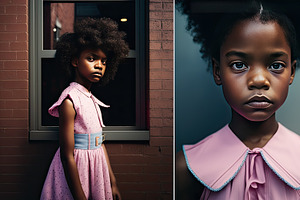 Portrait Of A Cute Little Stilish Girl Looking At Camera In The Street. Generat