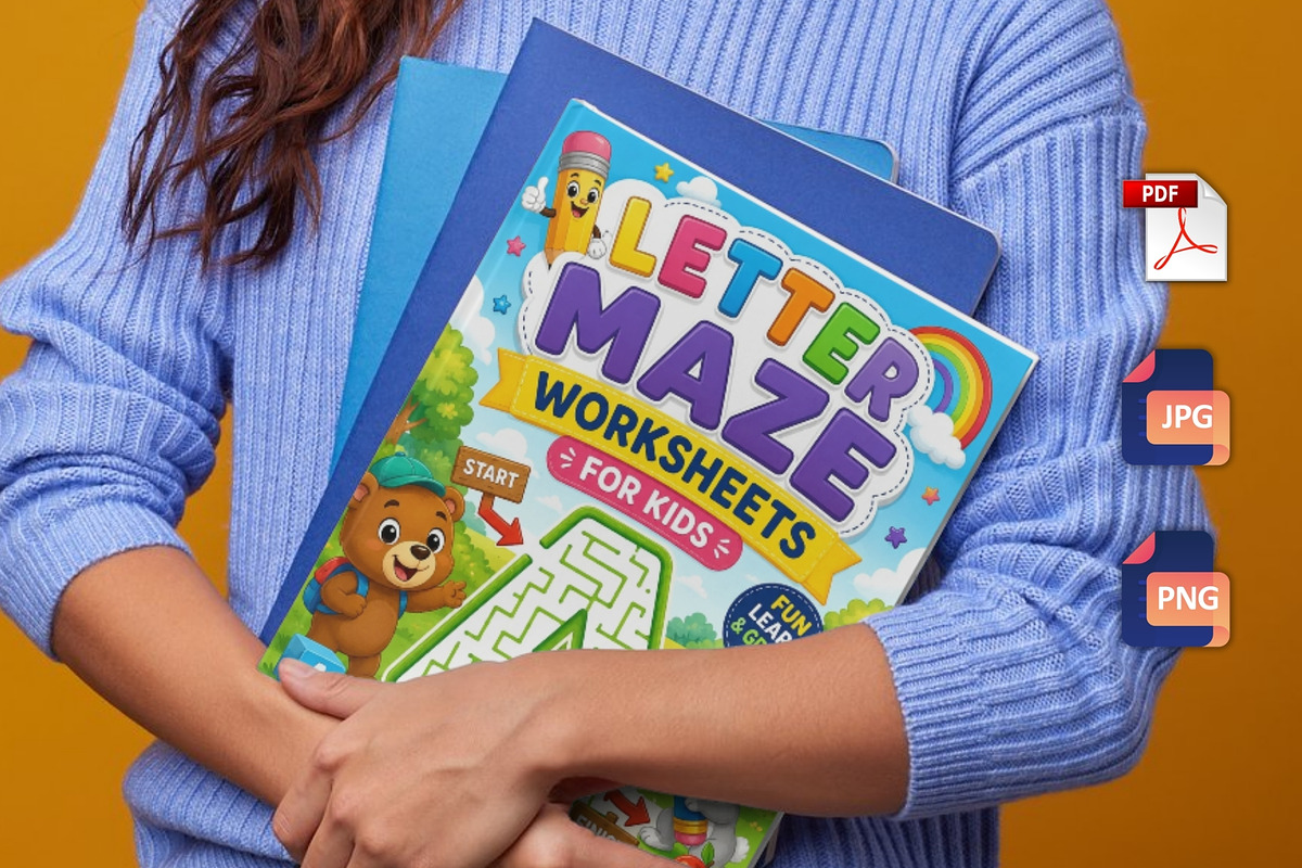 Letter Maze Worksheets for Kids, a Stationery Template by Designmela01 (Photo 5 of 6)