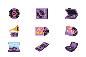 Retro Vinyl Illustration Set, a Templates & Theme by studiogstock