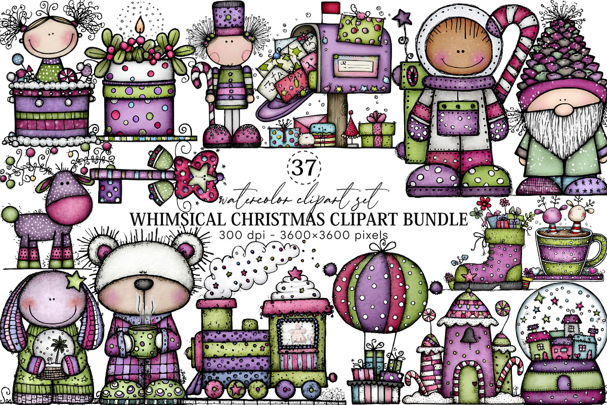 Whimsical Christmas Clipart Bundle, an Illustration by Canvas Craft (Photo 1 of 6)