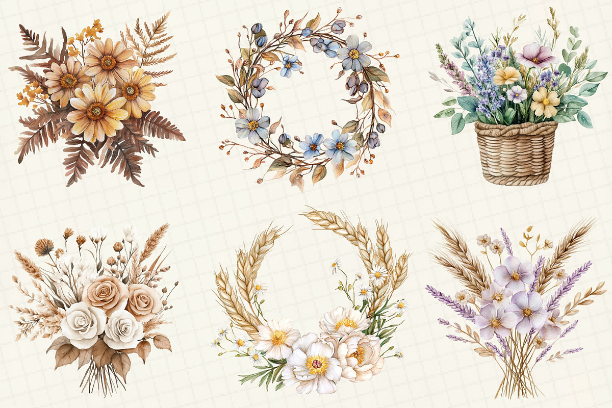 Boho Floral Spring Clipart, an Illustration by OK Design (Photo 3 of 4)