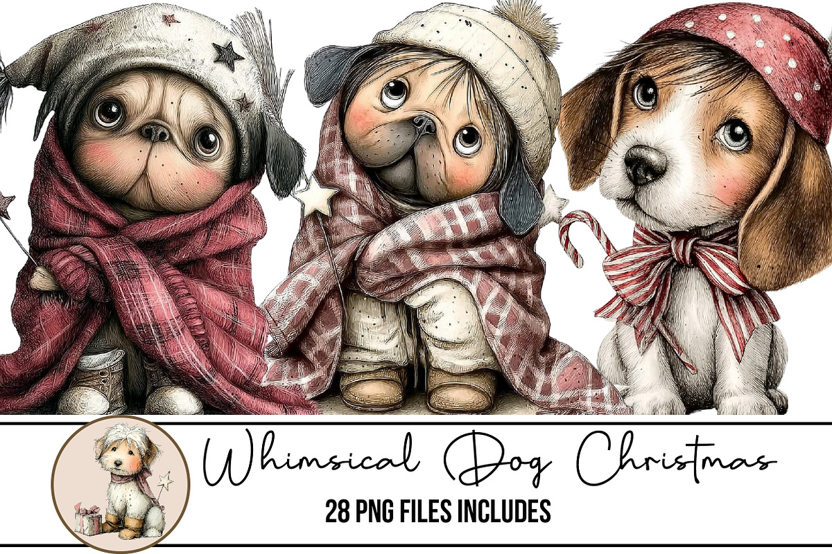 Whimsical Dog Christmas Clipart, an Illustration by DreamArtGraphic (Photo 1 of 4)