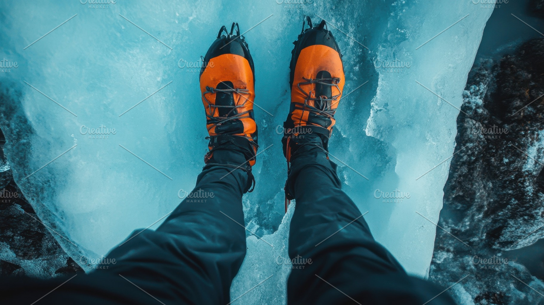 Climbing on ice with bright boots, a Photo by Beautiful things