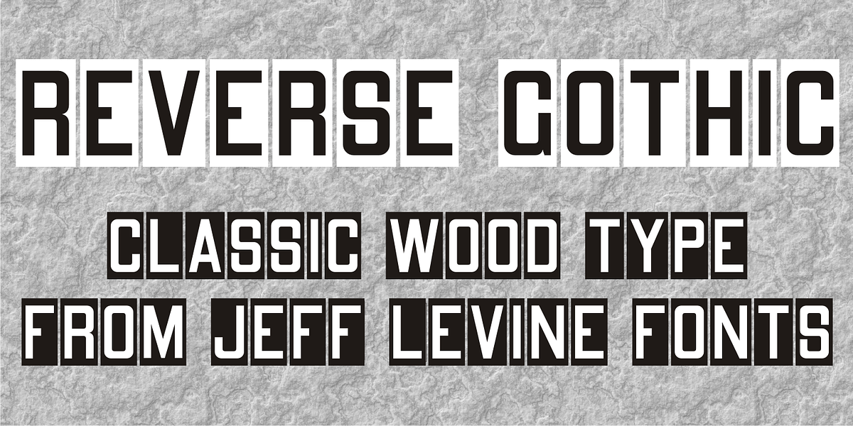 Reverse Gothic JNL, a Sans Serif Font by Jeff Levine Fonts
